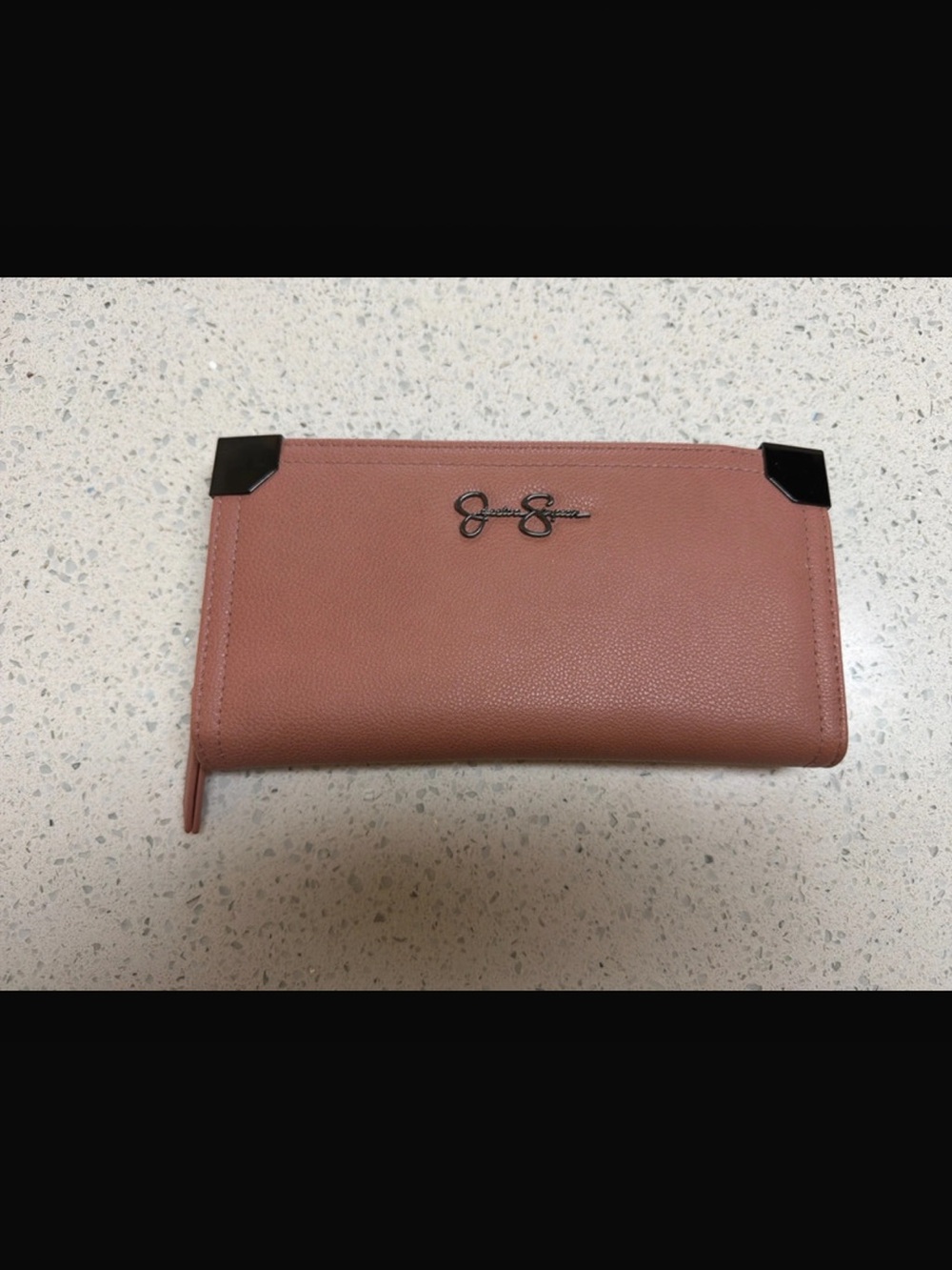 Jessica Simpson Brown Pebbled Continental Wallet Black Hardware Zip Organizer